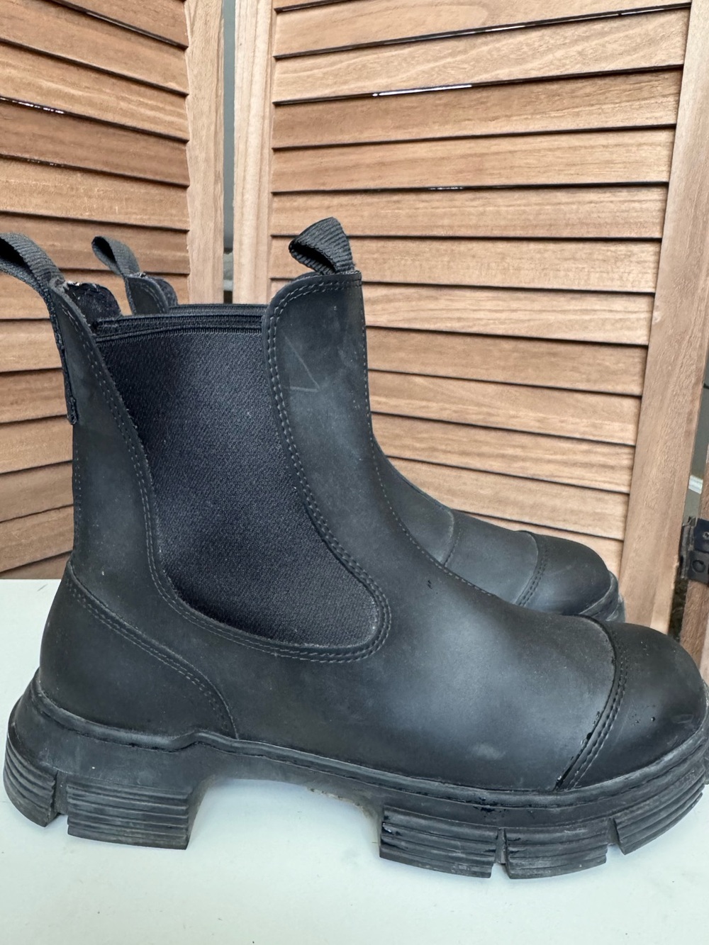 GANNI Black Recycled Rubber Chunky Chelsea Boots EU 38